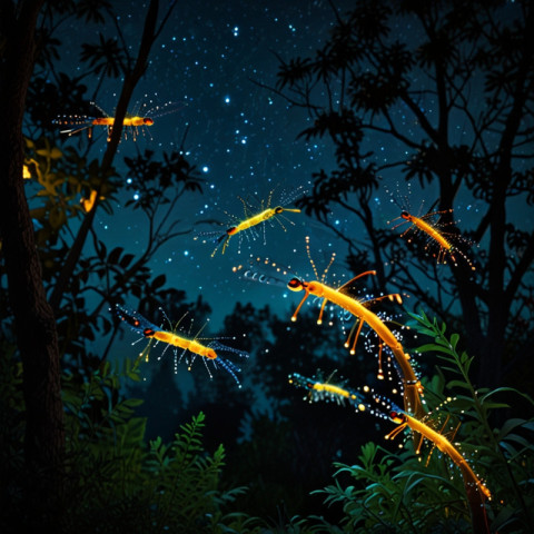 "Dragon-Shaped Firefly Swarm"