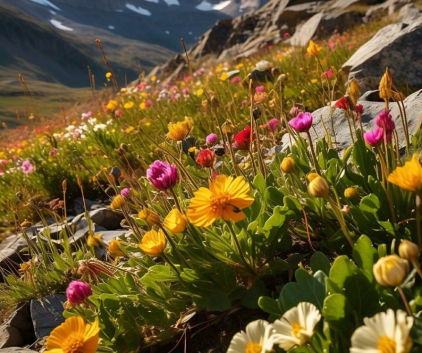 Mountains with wild flowers