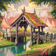 a serene and idyllic illustration of a picturesque