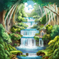 a stunning illustration of a picturesque waterfall