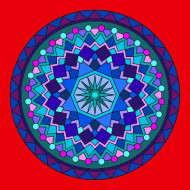 Mandala blue on red background