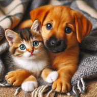 Playful Puppy and Curious Kitten Cuddling